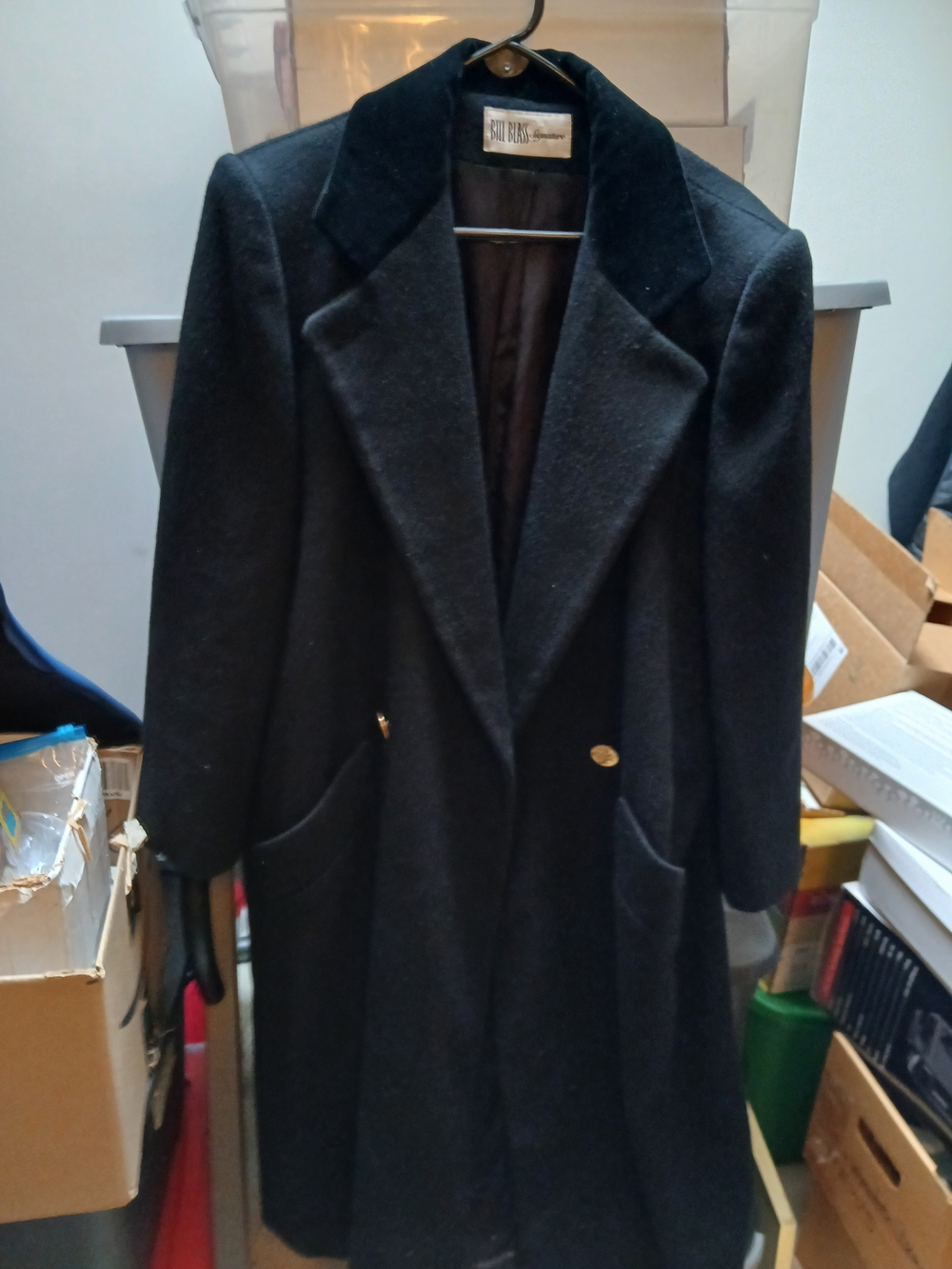 Bill Blass Black Trench Coat with Gold Buttons Large